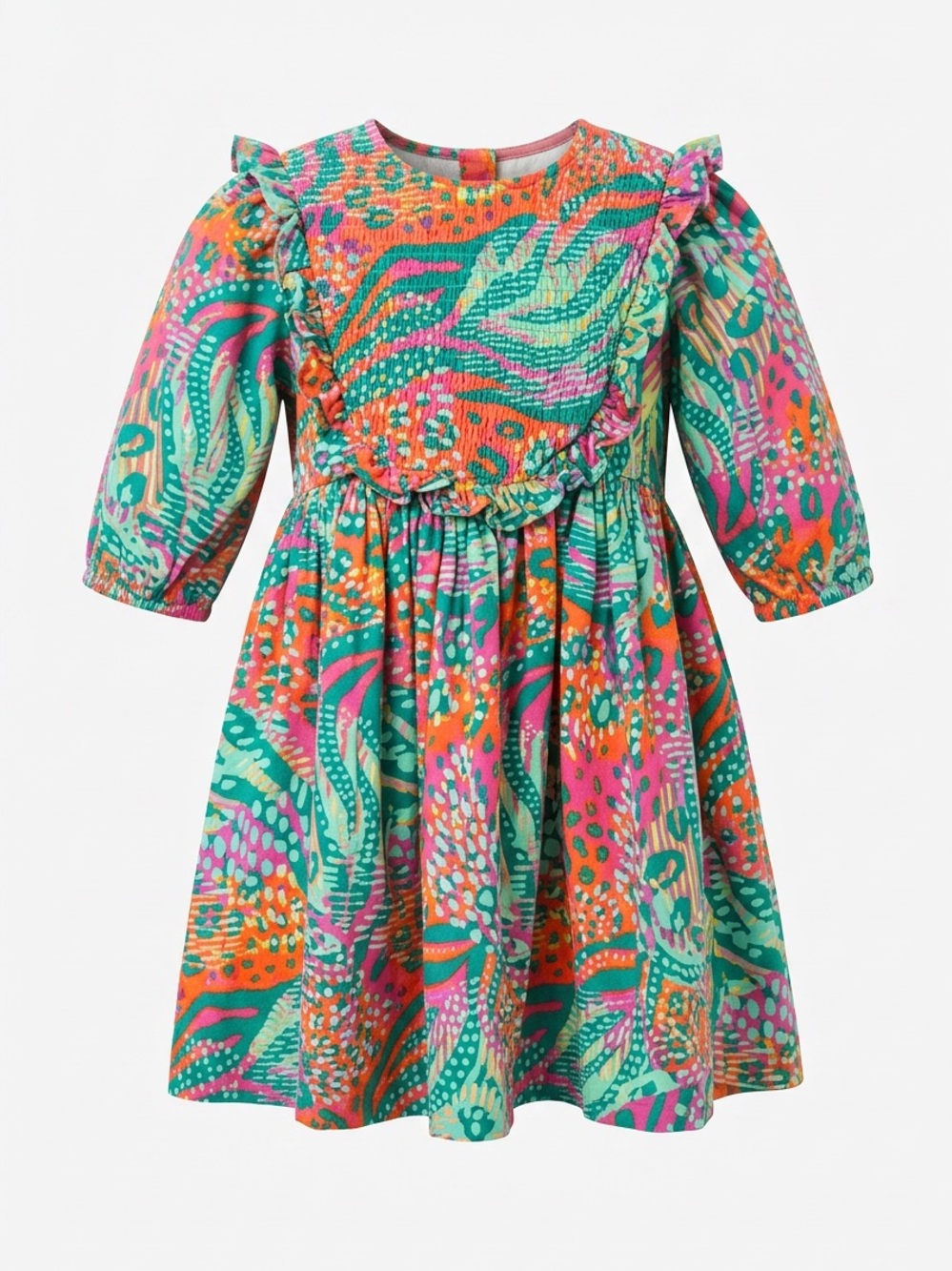 Girls' Colorful Tropical Print Casual Dress - Multi